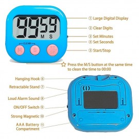 Digital Timer with Magnetic Back, Big Numbers, and ON/Off Switch - AA Battery Not Included
