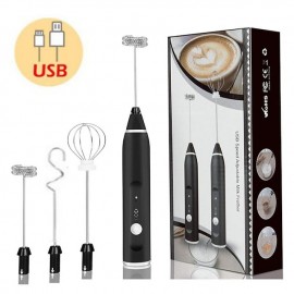Milk Frother Handheld with 3 Heads Coffee Whisk Foam Mixer with USB Rechargeable 3 Speeds Electric Mini Hand Blender for Latte Cappuccino Hot Chocolate Egg
