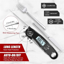 Instant Read Meat Thermometer Kitchen Thermometer Waterproof Ultra Fast Digital Display Food Water Milk Thermometer for Outdoor Cooking BBQ and Kitchen Temperature Tester Household Tool

