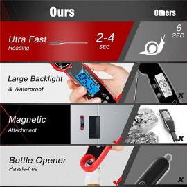 Instant Read Meat Thermometer Kitchen Thermometer Waterproof Ultra Fast Digital Display Food Water Milk Thermometer for Outdoor Cooking BBQ and Kitchen Temperature Tester Household Tool
