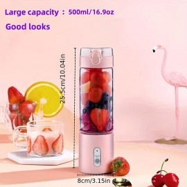 Multifunctional Household Portable Travel Fully Automatic Juice Cup Juicer, Easy To Clean, Small Fruit Extractor, Baby Food Supplement Machine, Student Handheld USB Charging Mini Juice Machine, One-button Slug Cap, 500ML High Borosilicate Glass Cup
