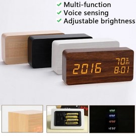 Wooden Alarm Clocks LED Digital Clock Electronics Mute Snooze Horloge Temperature and Humidity Display Desk Bedroom Decoration
