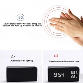 Wooden Alarm Clocks LED Digital Clock Electronics Mute Snooze Horloge Temperature and Humidity Display Desk Bedroom Decoration
