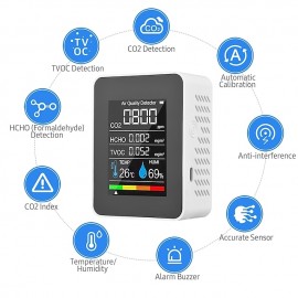Multifunctional 5in1 CO2 Meter Digital Temperature Humidity Tester Carbon Dioxide TVOC HCHO Detector Air Quality Monitor

