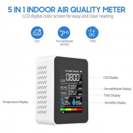 Multifunctional 5in1 CO2 Meter Digital Temperature Humidity Tester Carbon Dioxide TVOC HCHO Detector Air Quality Monitor
