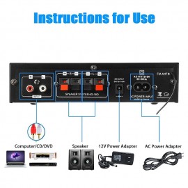 AK35 Home Amplifier 2 Channel Device Bluetooth 800 Surround Sound FM USB Remote Control Mini Digital HIFI Stereo Amplifier 5.0 W
