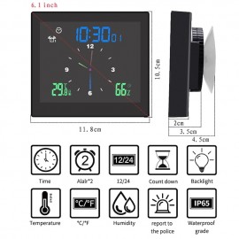 Creative Waterproof Silent Clock Bathroom Electronic Wall Clock Temperature Humidity Chronometer With Suction Cup Kitchen Moisture-Proof Timer
