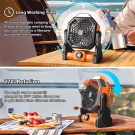 Camping Fan Portable Battery Operated Fan for Tents Hangable Silent Fan with LED Lantern USB Rechargeable 7800mAh for Fishing Camping Bedroom
