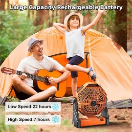 Camping Fan Portable Battery Operated Fan for Tents Hangable Silent Fan with LED Lantern USB Rechargeable 7800mAh for Fishing Camping Bedroom
