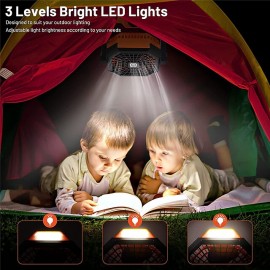 Camping Fan Portable Battery Operated Fan for Tents Hangable Silent Fan with LED Lantern USB Rechargeable 7800mAh for Fishing Camping Bedroom
