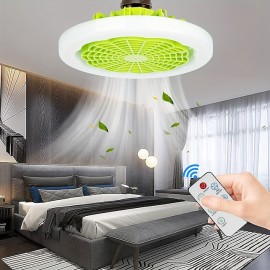 1pc Ceiling Fan With Light, Modern 18inch Remote Control Enclosed Low Profile Ceiling Fan With Light 3 Speed LED Dimming 3 Colors 8 Invisible Bladeless Flush Mount Fan Light Bedroom, Offices
