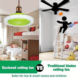 1pc Ceiling Fan With Light, Modern 18inch Remote Control Enclosed Low Profile Ceiling Fan With Light 3 Speed LED Dimming 3 Colors 8 Invisible Bladeless Flush Mount Fan Light Bedroom, Offices
