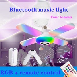 Colorful LED E27 Bulb 4-Leaves Lamp Music Bluetooth Audio Folding Remote Control Christmas Projection Starry Light
