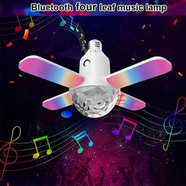 Colorful LED E27 Bulb 4-Leaves Lamp Music Bluetooth Audio Folding Remote Control Christmas Projection Starry Light
