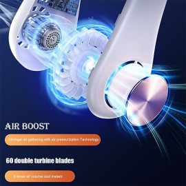 USB LED Digital Display Hanging Neck Fan Portable Summer Air Cooling Bladeless Outdoor Sports Travel Leafless Wearable Neckband Fans
