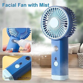 Mini Handheld Fan with Spray Function and 3 Adjustable Speeds Portable Makeup Cooling Fan USB Rechargeable Pocket Fan with Lanyard for Home Office and Outdoor Activities
