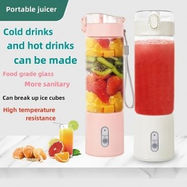 Multifunctional Household Portable Travel Fully Automatic Juice Cup Juicer, Easy To Clean, Small Fruit Extractor, Baby Food Supplement Machine, Student Handheld USB Charging Mini Juice Machine, One-button Slug Cap, 500ML High Borosilicate Glass Cup
