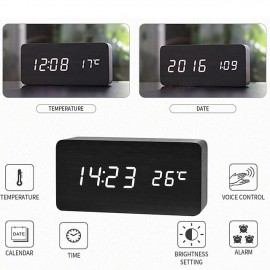 Wooden Alarm Clocks LED Digital Clock Electronics Mute Snooze Horloge Temperature and Humidity Display Desk Bedroom Decoration
