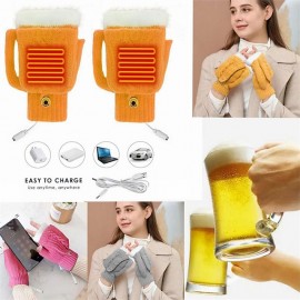 Winter Electric Heating Warm Gloves Usb Gloves Plush Mobile Power Computer Electric Heating Gloves Beer Mug Shape Glove
