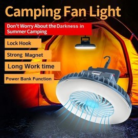 Multifunctional Waterproof Camping Fan Lamp With Hook Portable Rechargeable Lamp For Hiking Camping
