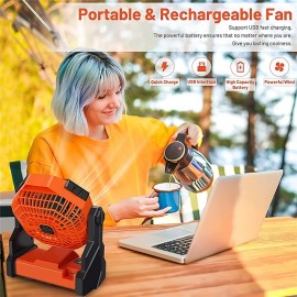Camping Fan Portable Battery Operated Fan for Tents Hangable Silent Fan with LED Lantern USB Rechargeable 7800mAh for Fishing Camping Bedroom
